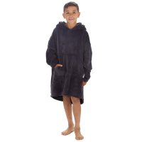 18C868: Kids Plush Oversized Heavy Knit Hoodie- Charcoal (One Size - 7-13 Years)